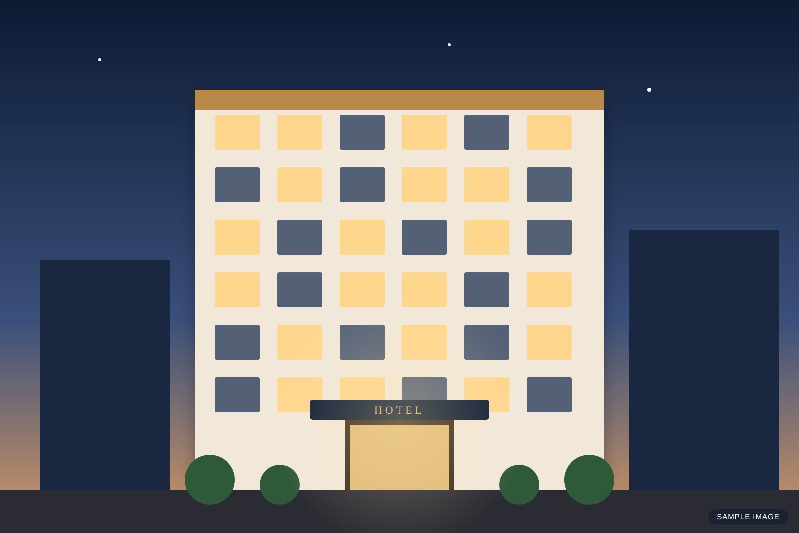 Hotel building at dusk - Delhieez - A Boutique Hotel